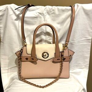 MICHAEL KORS
Carmen Medium Color-Block Faux Saffiano Leather Belted Satchel